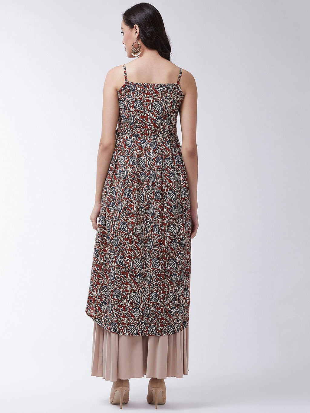 InWeave Women's Maroon Kalamkari Strappy Kurta | Grocsy