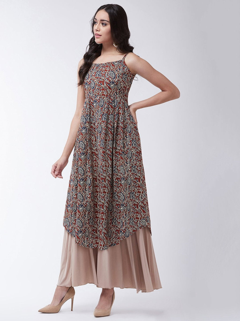 InWeave Women's Maroon Kalamkari Strappy Kurta | Grocsy