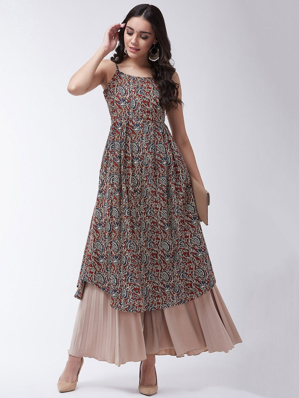 InWeave Women's Maroon Kalamkari Strappy Kurta | Grocsy