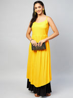 InWeave Women's Solid Yellow Strappy Kurta | Grocsy