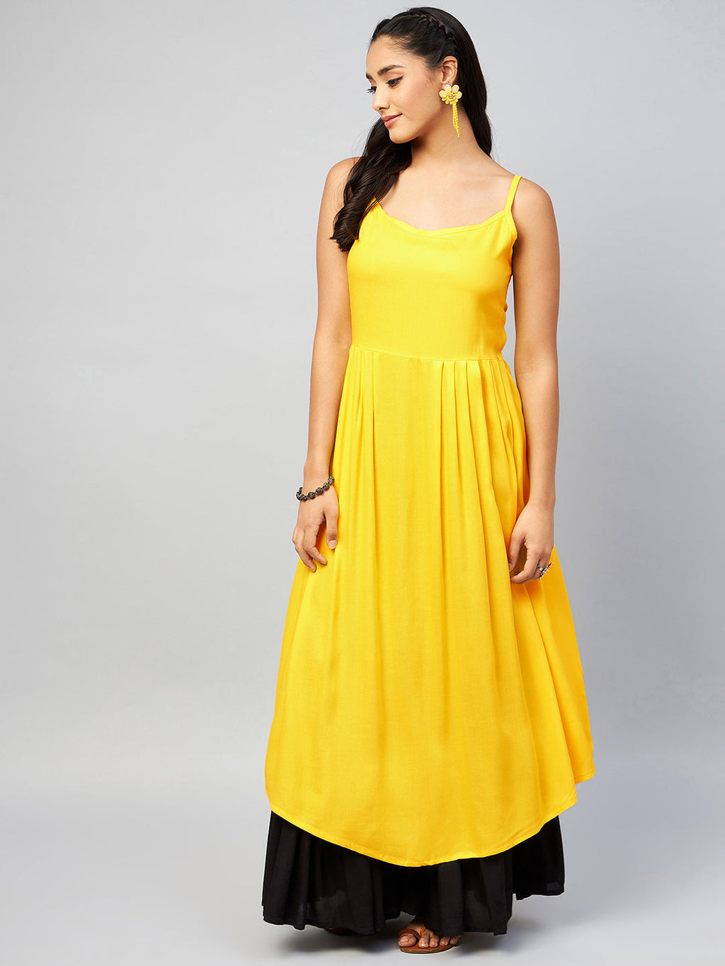 InWeave Women's Solid Yellow Strappy Kurta | Grocsy