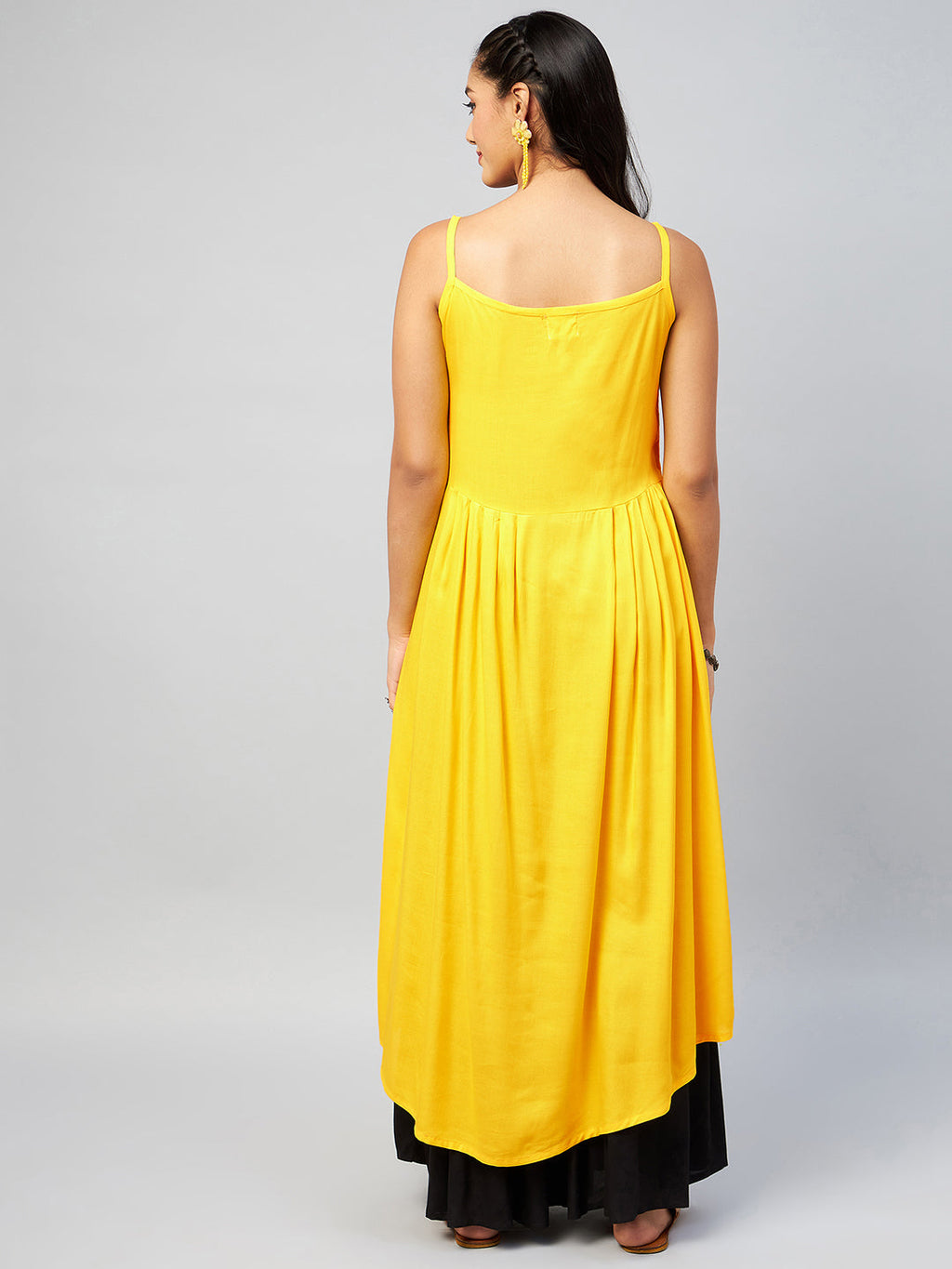 InWeave Women's Solid Yellow Strappy Kurta | Grocsy
