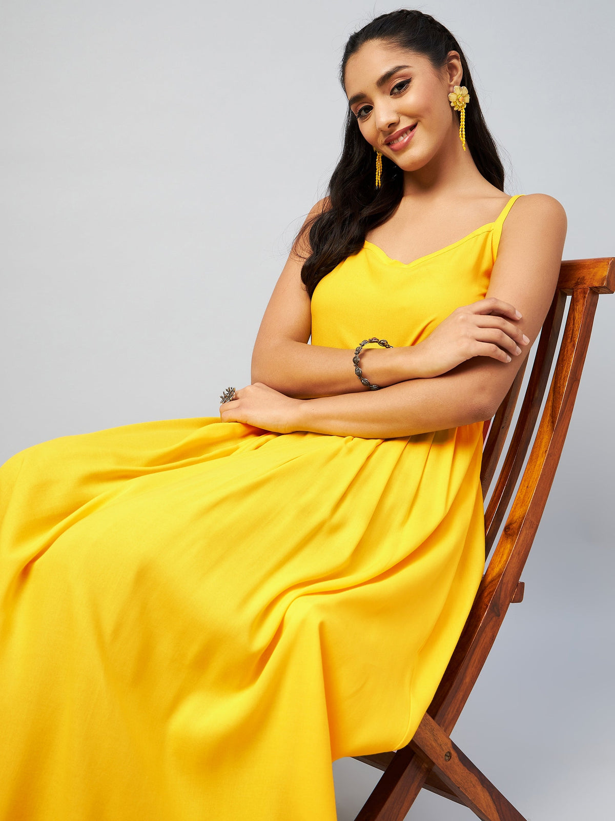 InWeave Women's Solid Yellow Strappy Kurta | Grocsy