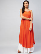InWeave Women's Solid Orange Strappy Kurta | Grocsy