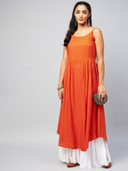 InWeave Women's Solid Orange Strappy Kurta | Grocsy