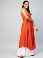 InWeave Women's Solid Orange Strappy Kurta | Grocsy