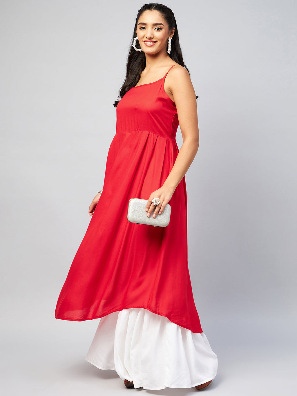 InWeave Women's Solid Red Strappy Kurta | Grocsy