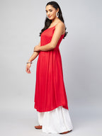 InWeave Women's Solid Red Strappy Kurta | Grocsy
