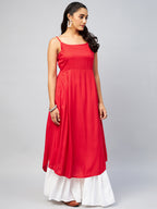InWeave Women's Solid Red Strappy Kurta | Grocsy