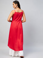 InWeave Women's Solid Red Strappy Kurta | Grocsy