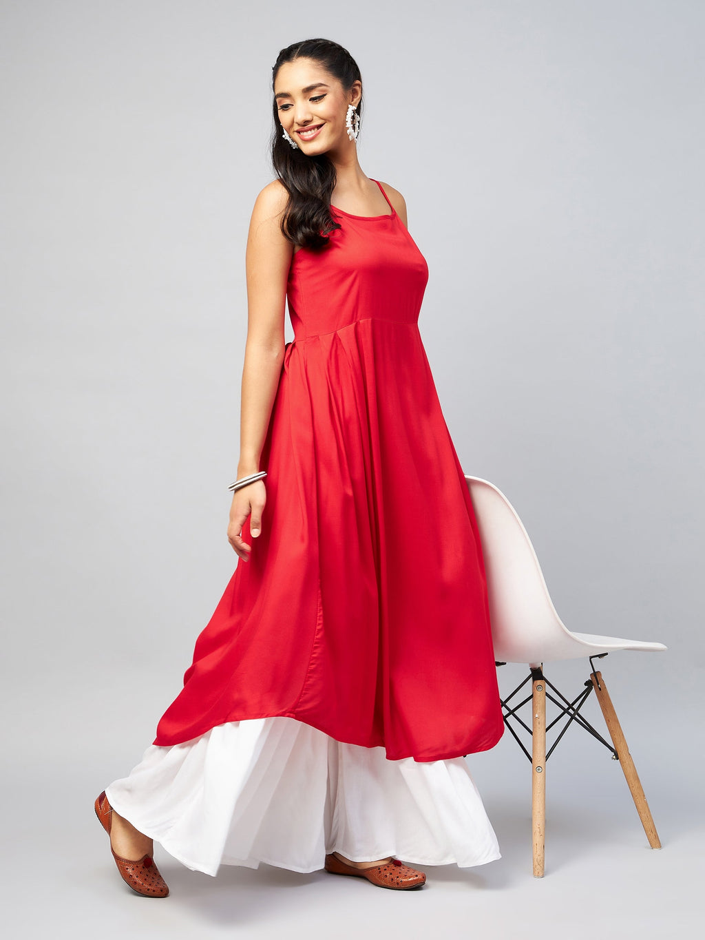 InWeave Women's Solid Red Strappy Kurta | Grocsy