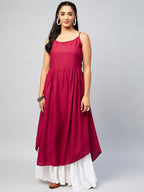 InWeave Women's Solid Maroon Strappy Kurta | Grocsy