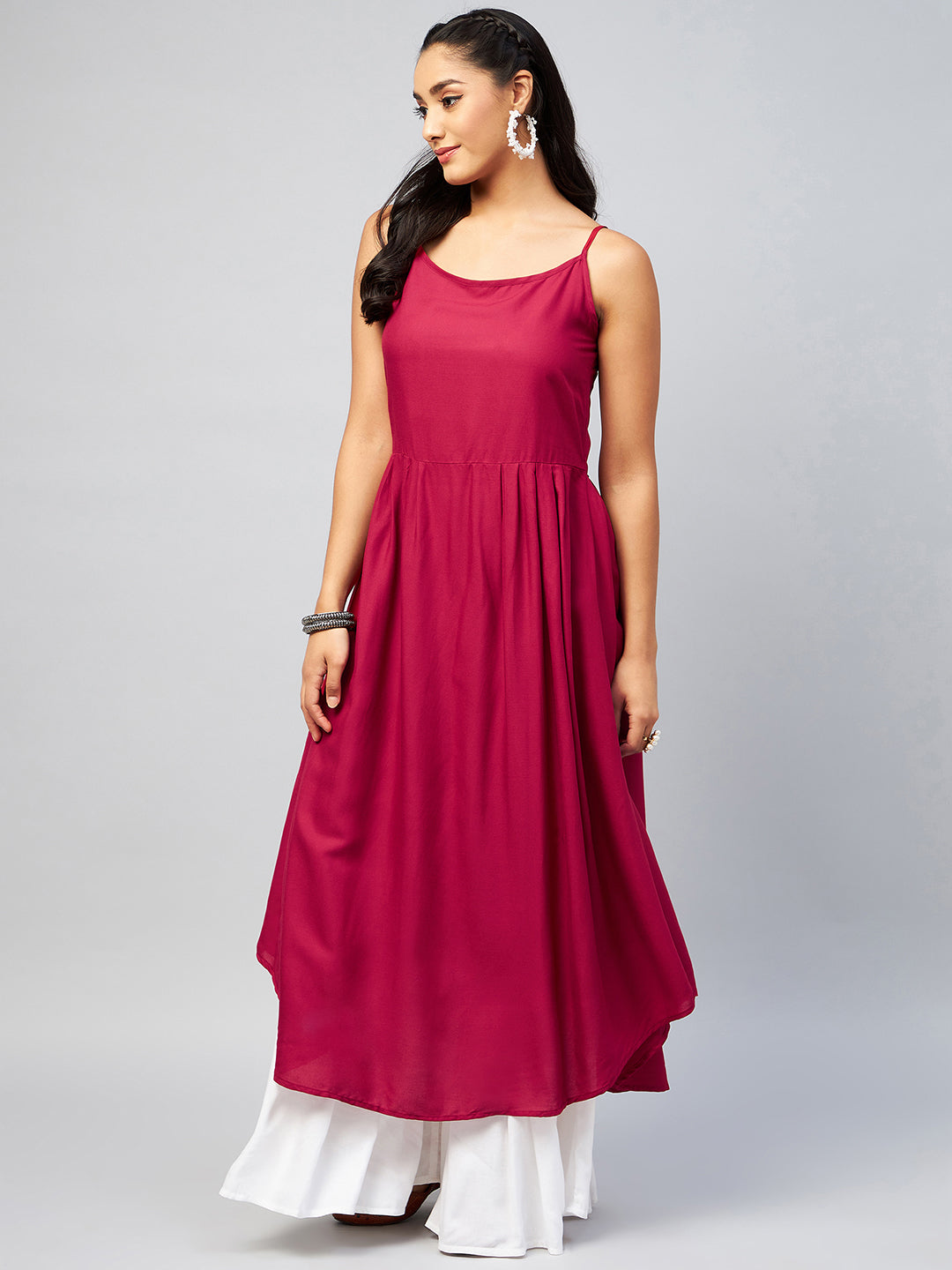 InWeave Women's Solid Maroon Strappy Kurta | Grocsy