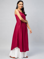 InWeave Women's Solid Maroon Strappy Kurta | Grocsy