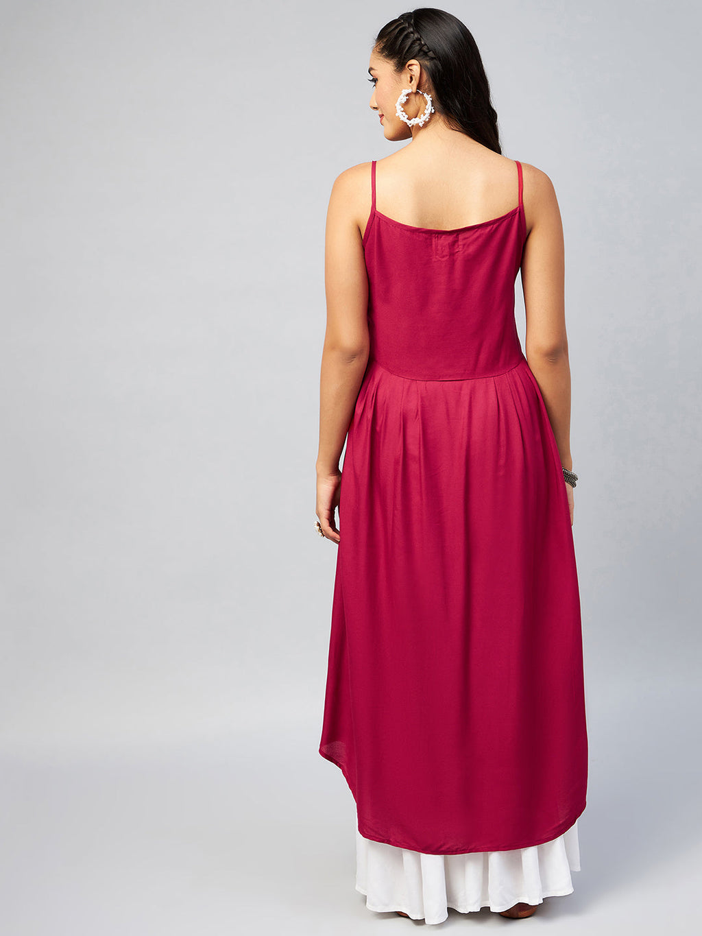 InWeave Women's Solid Maroon Strappy Kurta | Grocsy