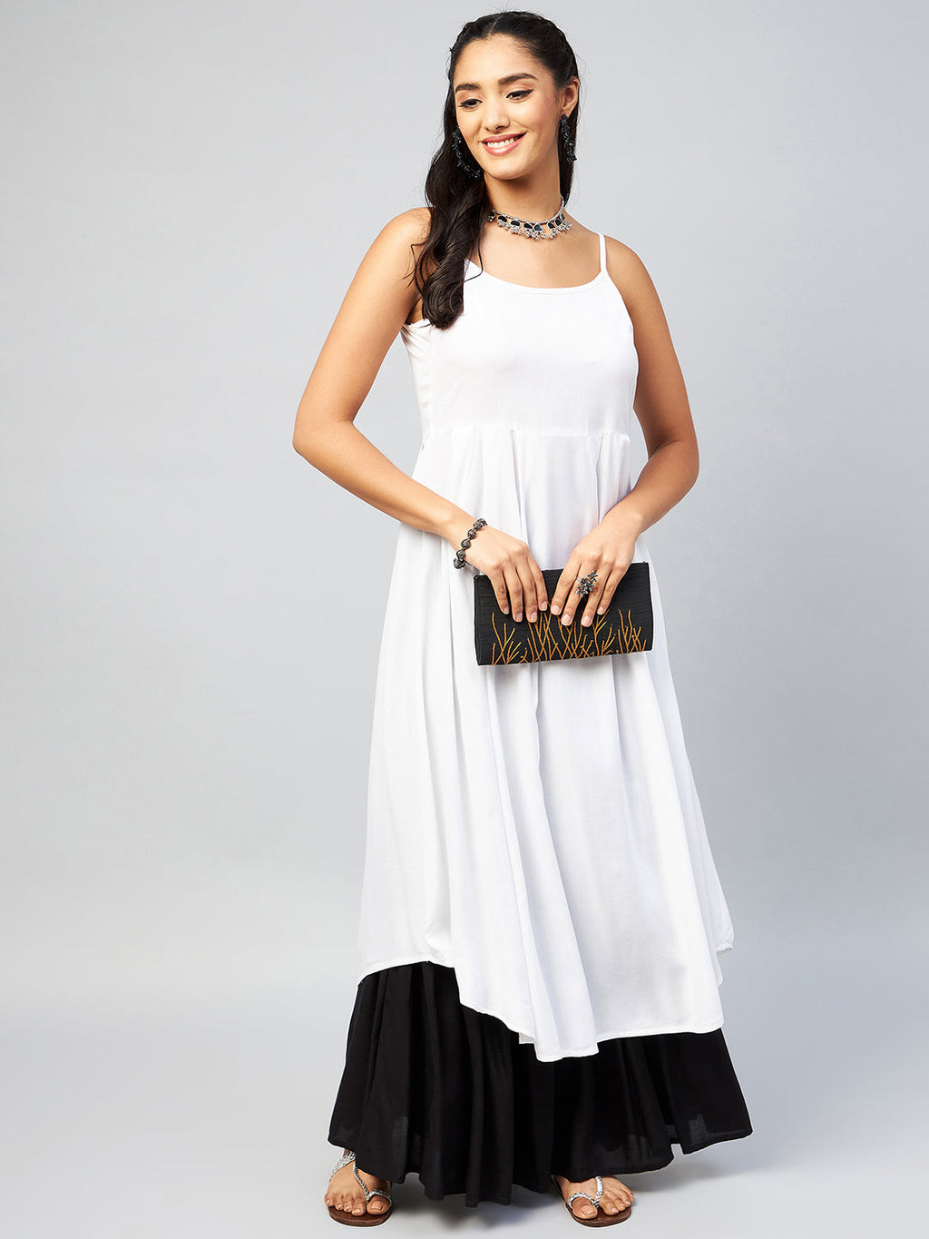 InWeave Women's Solid White Strappy Kurta | Grocsy