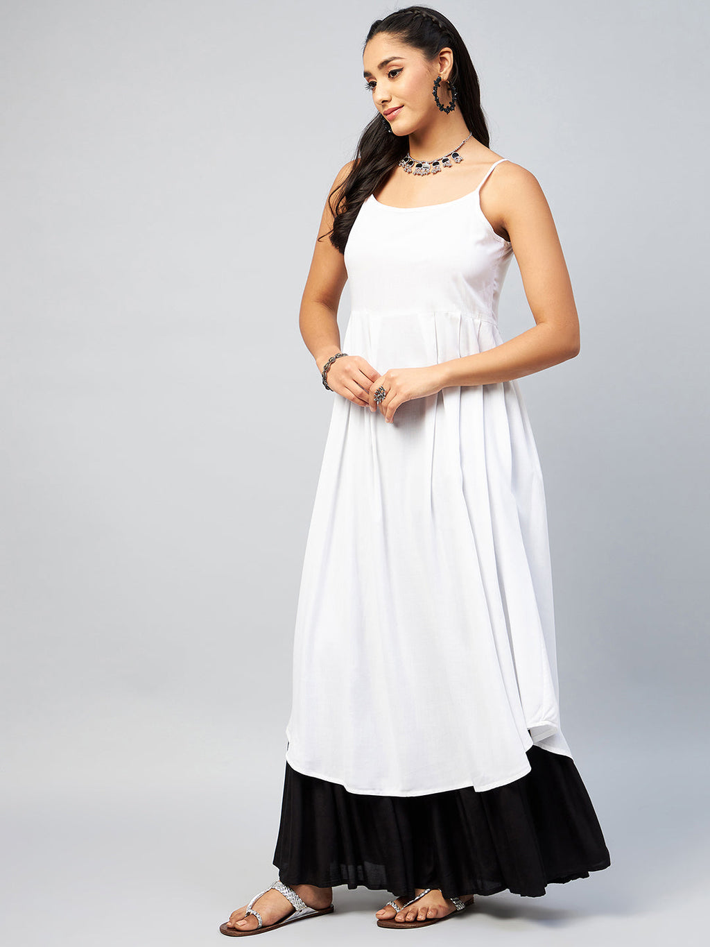 InWeave Women's Solid White Strappy Kurta | Grocsy
