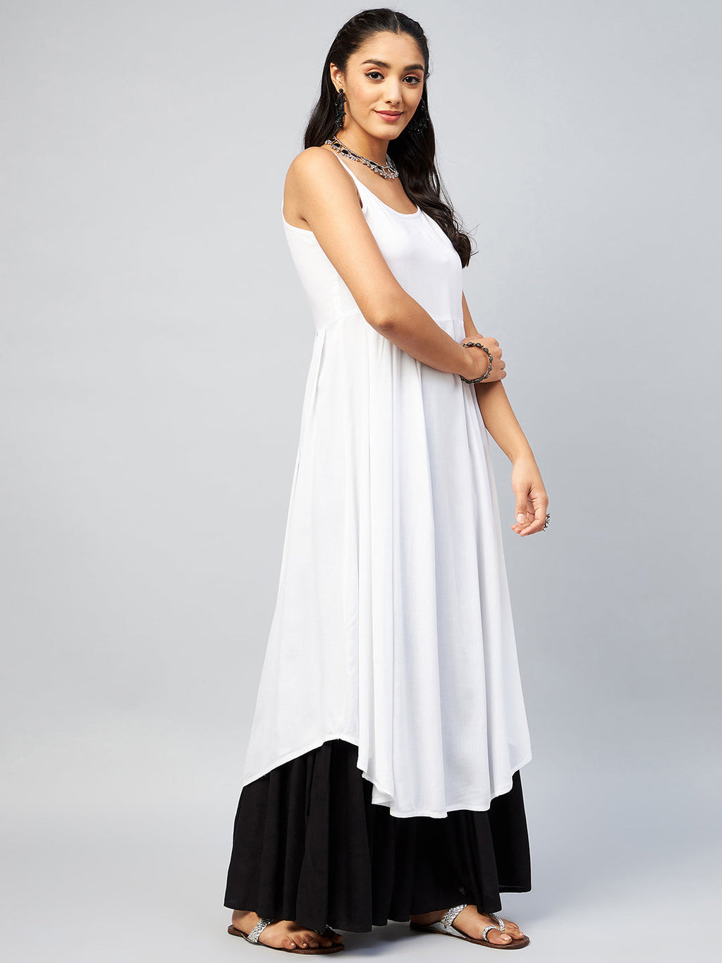 InWeave Women's Solid White Strappy Kurta | Grocsy