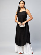 InWeave Women's Solid Black Strappy Kurta | Grocsy