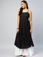 InWeave Women's Solid Black Strappy Kurta | Grocsy