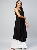 InWeave Women's Solid Black Strappy Kurta | Grocsy