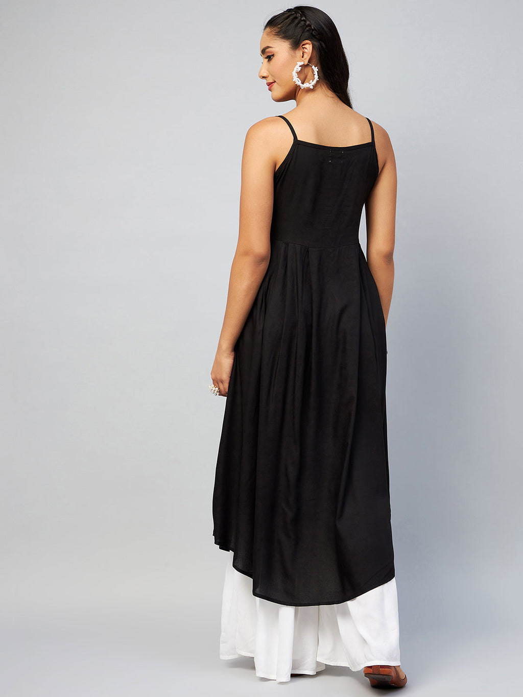 InWeave Women's Solid Black Strappy Kurta | Grocsy