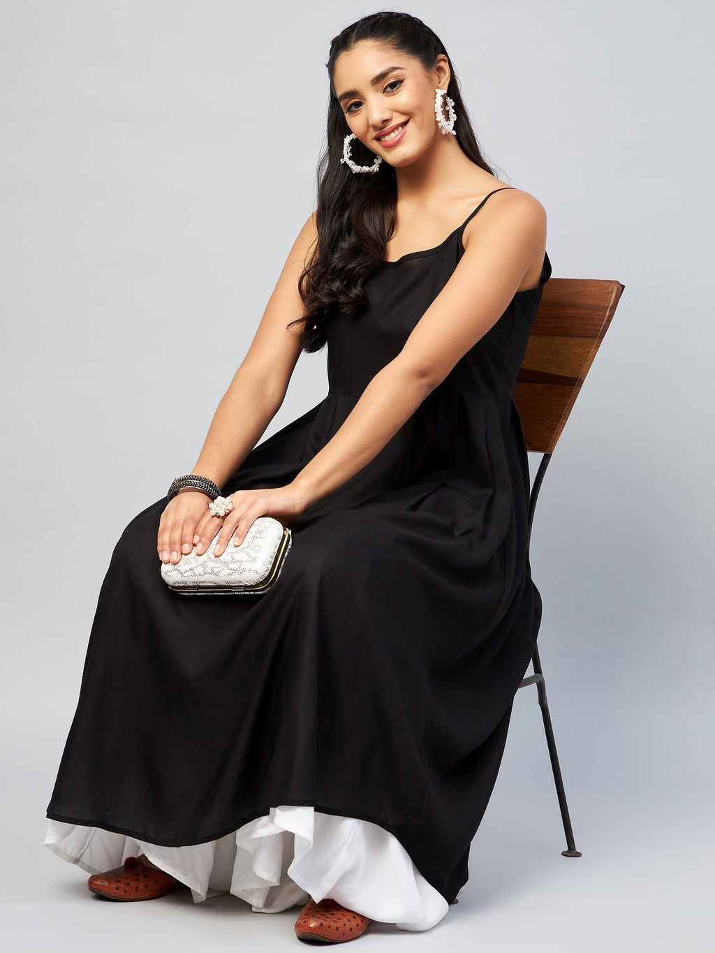 InWeave Women's Solid Black Strappy Kurta | Grocsy