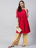 InWeave Women's Ruby Red Chikankari Anarkali Kurta | Grocsy