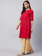 InWeave Women's Ruby Red Chikankari Anarkali Kurta | Grocsy