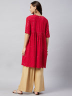 InWeave Women's Ruby Red Chikankari Anarkali Kurta | Grocsy