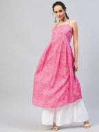 InWeave Women's Pink Lehriya Strappy Kurta | Grocsy
