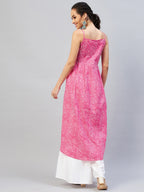 InWeave Women's Pink Lehriya Strappy Kurta | Grocsy