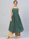 InWeave Women's Green Kantha Ikkat Strappy Kurta | Grocsy