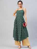 InWeave Women's Green Kantha Ikkat Strappy Kurta | Grocsy