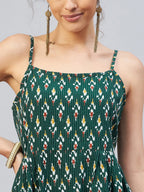 InWeave Women's Green Kantha Ikkat Strappy Kurta | Grocsy