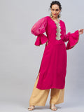 InWeave Women's Fuschia Organza Sleeve Gota Work Kurta | Grocsy