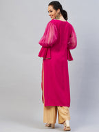 InWeave Women's Fuschia Organza Sleeve Gota Work Kurta | Grocsy