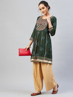 InWeave Women's Green Gota Mirror Work Kurta | Grocsy