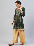 InWeave Women's Green Gota Mirror Work Kurta | Grocsy