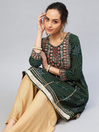 InWeave Women's Green Gota Mirror Work Kurta | Grocsy