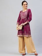InWeave Women's Wine Gota Mirror Kurta | Grocsy