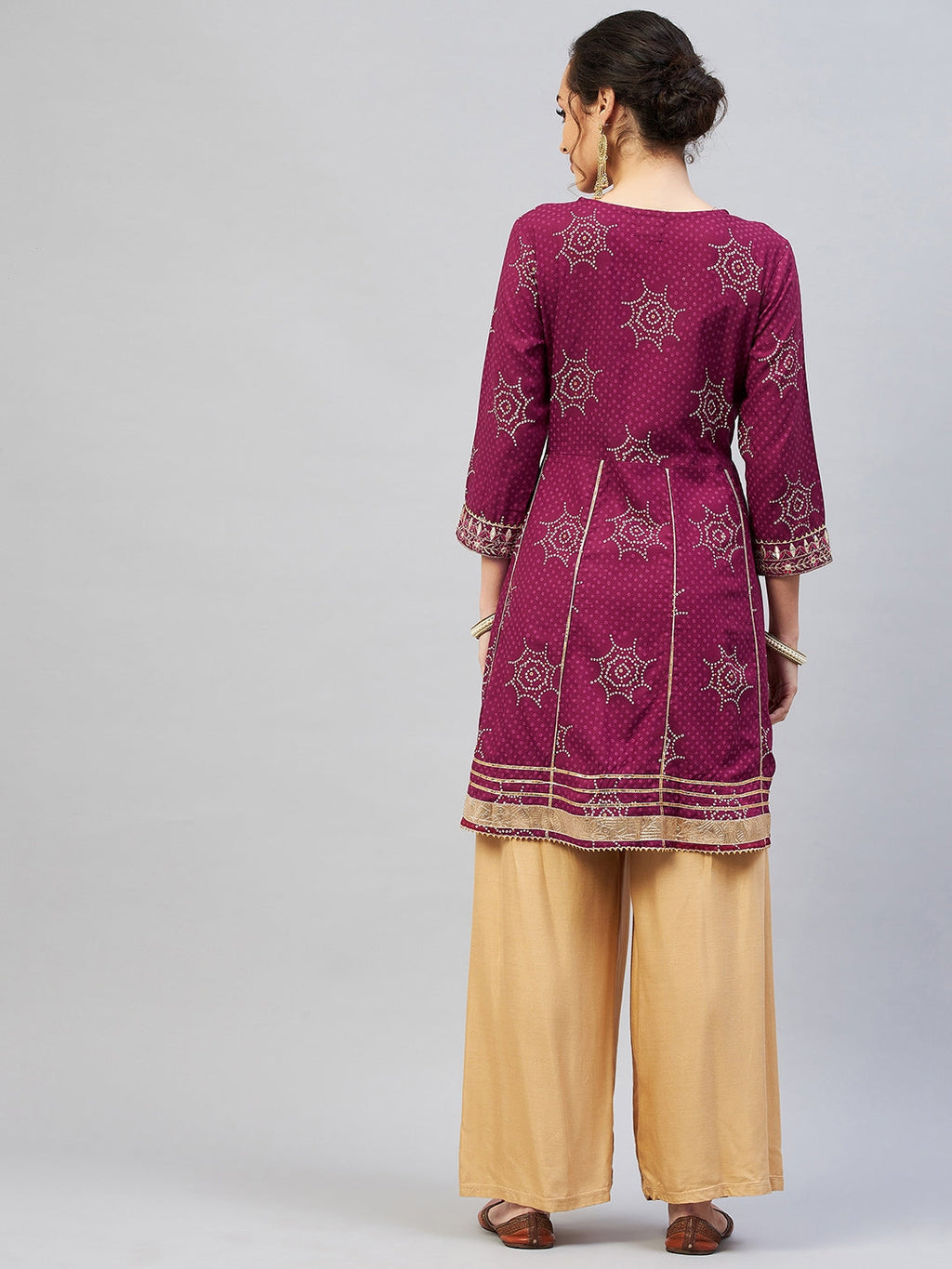 InWeave Women's Wine Gota Mirror Kurta | Grocsy