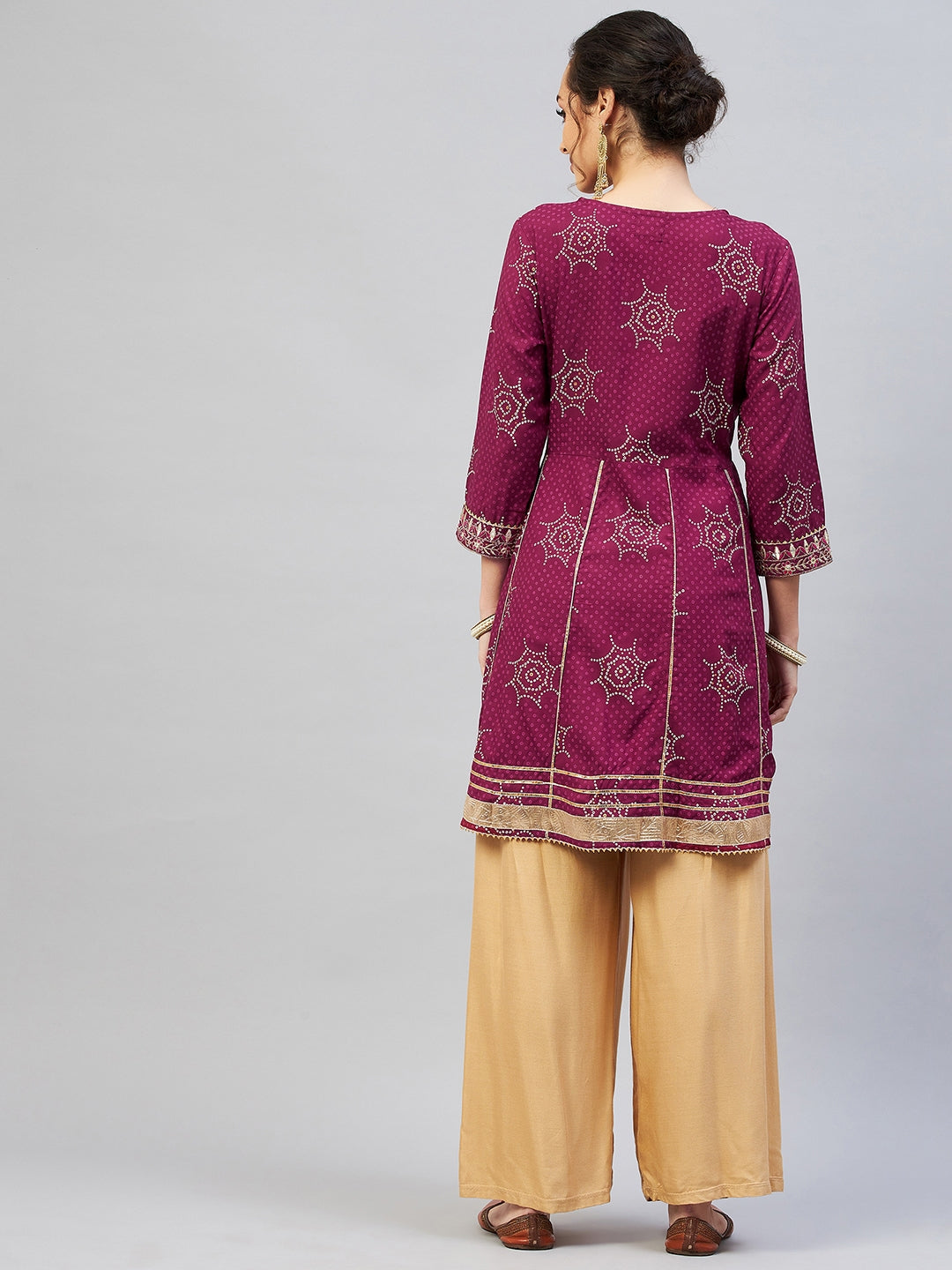 InWeave Women's Wine Gota Mirror Kurta | Grocsy