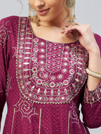 InWeave Women's Wine Gota Mirror Kurta | Grocsy