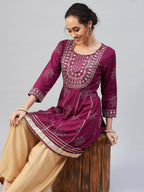 InWeave Women's Wine Gota Mirror Kurta | Grocsy