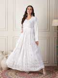InWeave White Mirror Work Long Anarkali Kurta | Grocsy