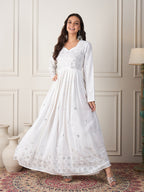 InWeave White Mirror Work Long Anarkali Kurta | Grocsy