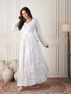 InWeave White Mirror Work Long Anarkali Kurta | Grocsy