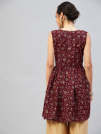 InWeave Women's Burgundy Silver Gold Printed Kurta | Grocsy
