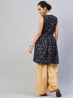 InWeave Women's Blue Silver Gold Printed Kurta | Grocsy